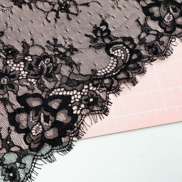 1YD Black All Over Floral Lace with Eyelash Edge