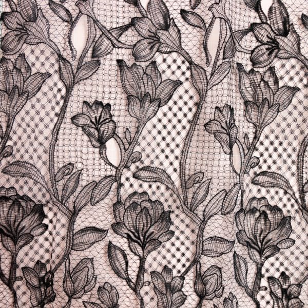 1/2 YD Black French Guipure Floral All Over Lace