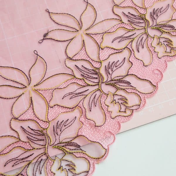 1 YD Orchid Bloom Embroidered Lace