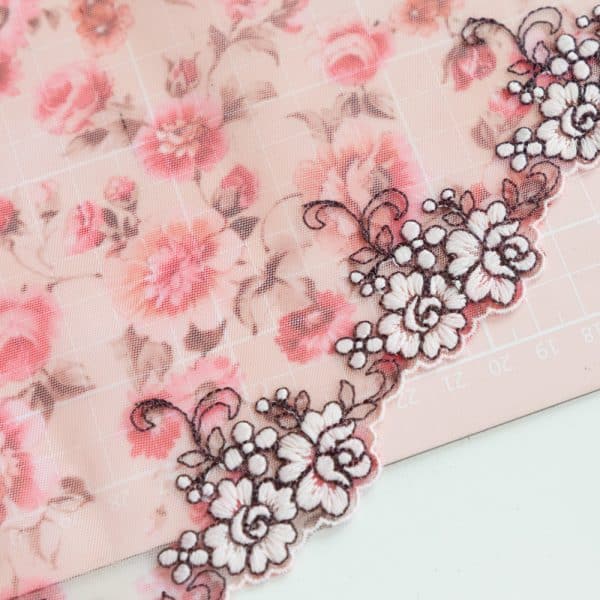 1 YD Rose Printed and Embroidered Tulle Lace