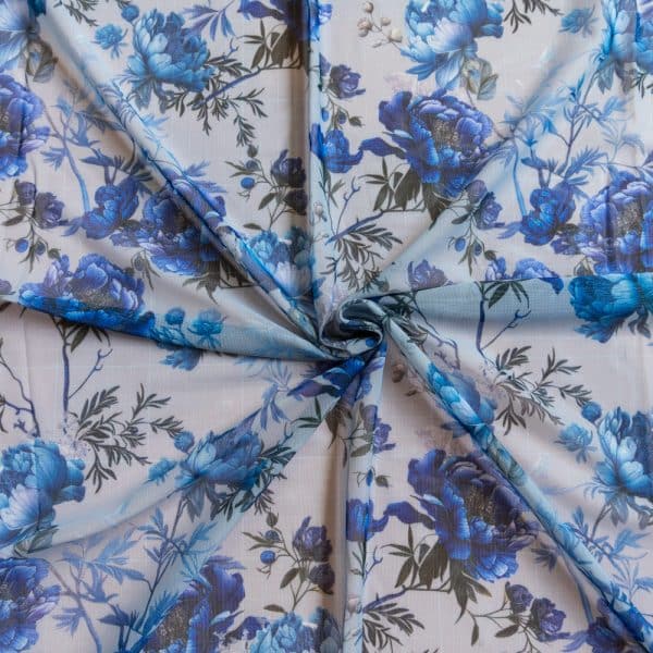 1/2 YD True Blue Floral Printed Stretch Mesh