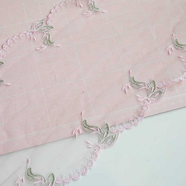 Blush Pink Embroidered Tulle Lace with Stretch Mesh Base