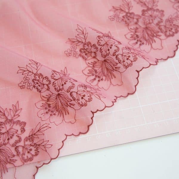 1 YD Deep Dusty Rose Embroidered Tulle Lace