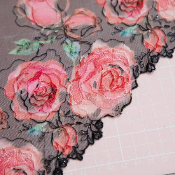 1 YD Shimmer Rose Digital Print Embroidered Tulle Lace (20cm)