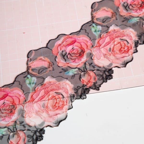 1 YD Shimmer Rose Digital Print Embroidered Tulle Lace (9cm)