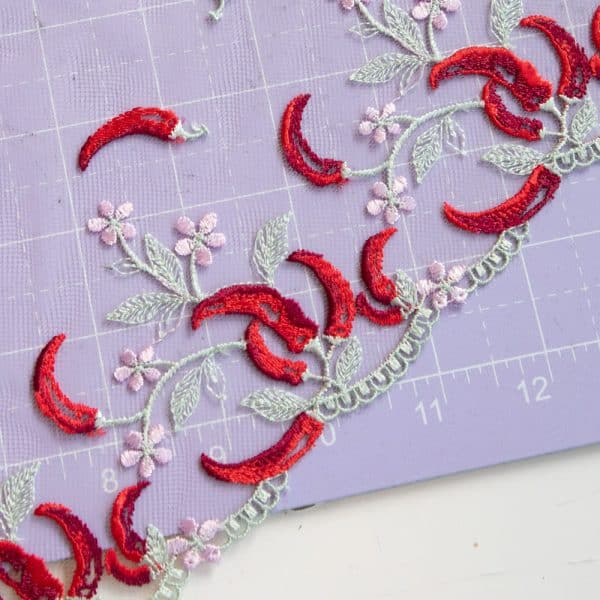 1 YD Pepper Garden Embroidered Tulle Lace